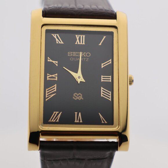 Seiko Slim Vintage Quartz Men's  Wrist Watch Black Dial with new Dark BrownStrap - Picture 2 of 7